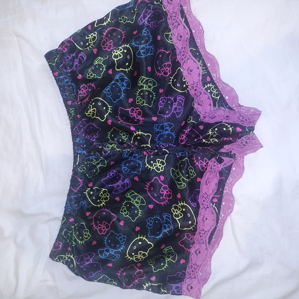 Colorful Character Print Shorts with Lace Trim
